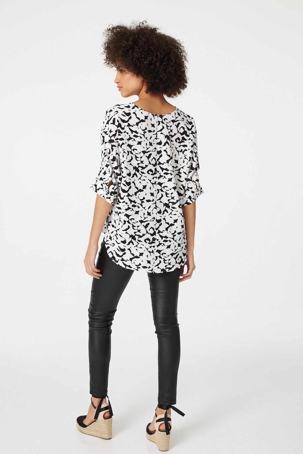 Black And White | Printed Gathered Sleeve Blouse