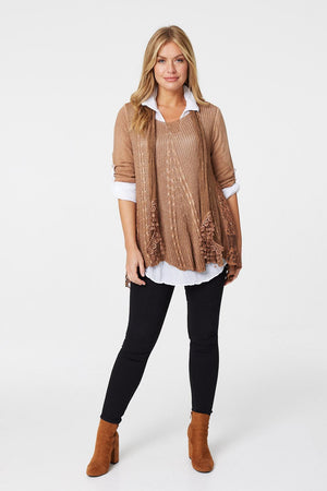 Beige | Oversized Layered Tunic Shirt