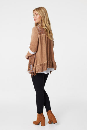 Beige | Oversized Layered Tunic Shirt