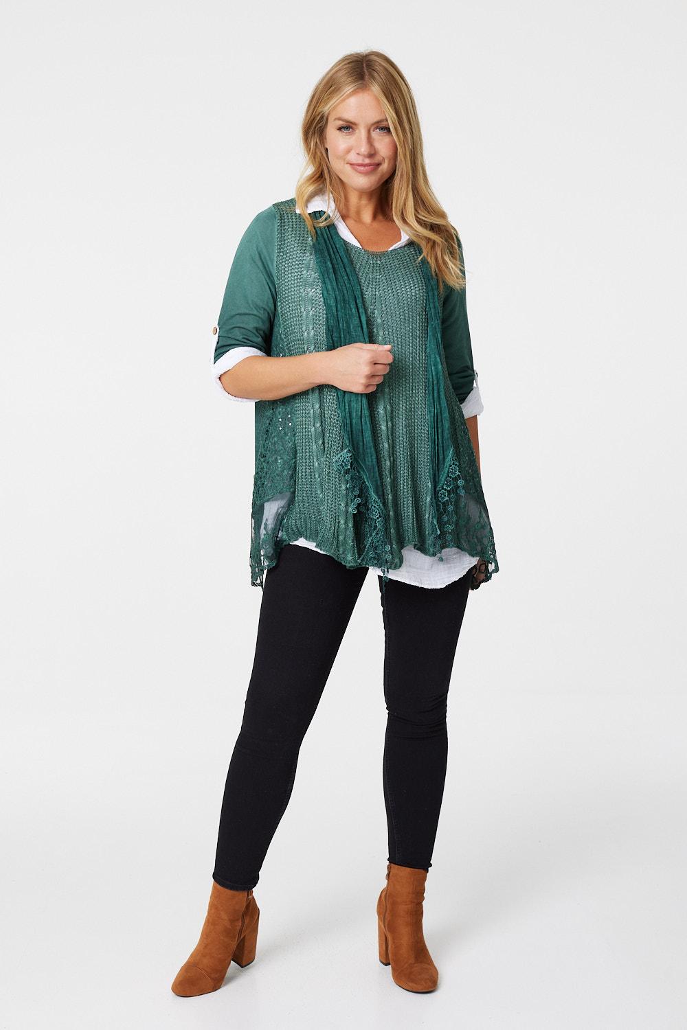 Green | Oversized Layered Tunic Shirt