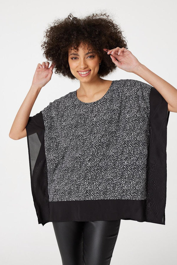 Black | Leopard Print Poncho Blouse Top