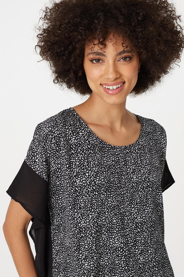 Black | Leopard Print Poncho Blouse Top