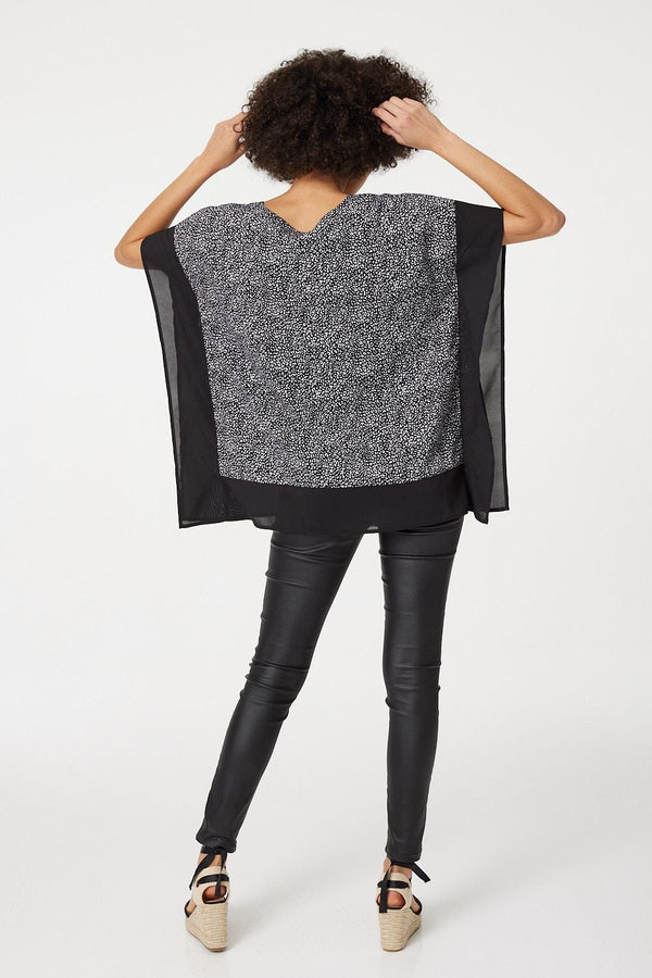 Black | Leopard Print Poncho Blouse Top