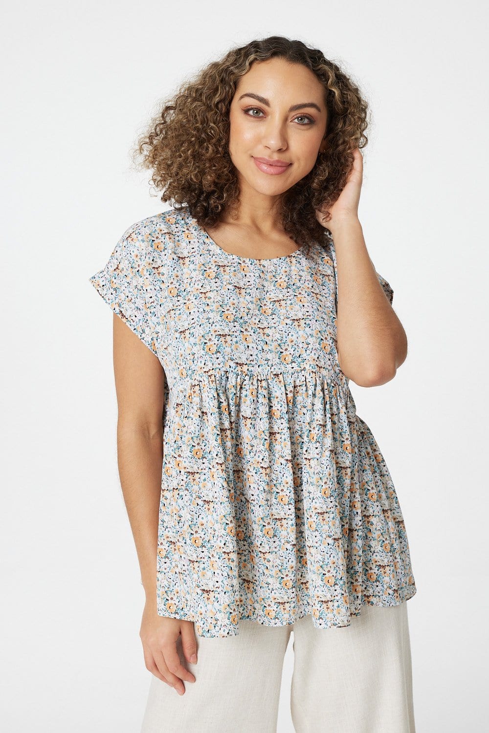 Green | Ditsy Floral Oversized Smock Top