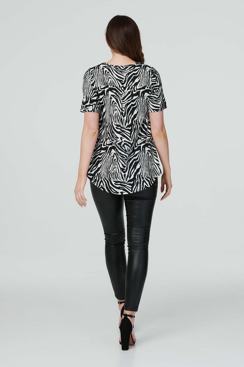 Black And White | Zebra Print Short Sleeve T-Shirt