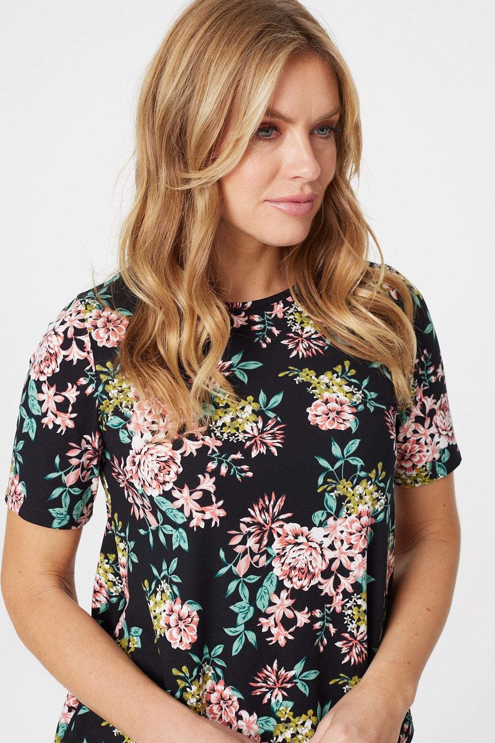 Floral Curve Hem T-Shirt