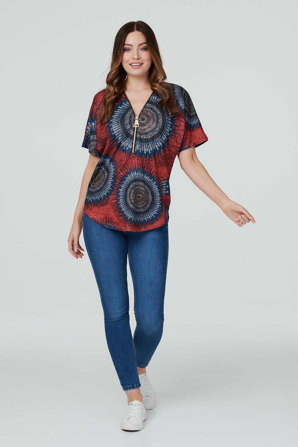 Red | Tie Dye Zip Front Top