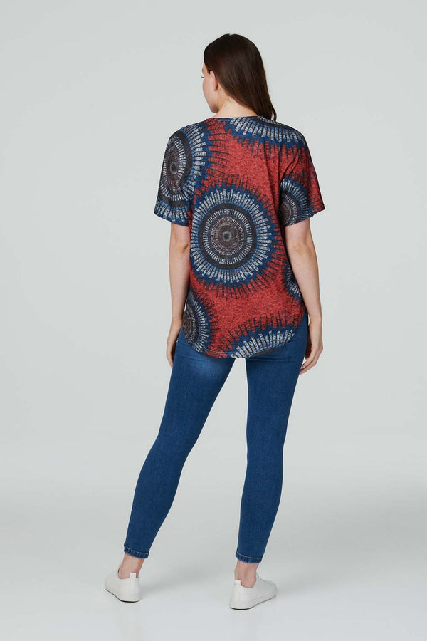 Red | Tie Dye Zip Front Top