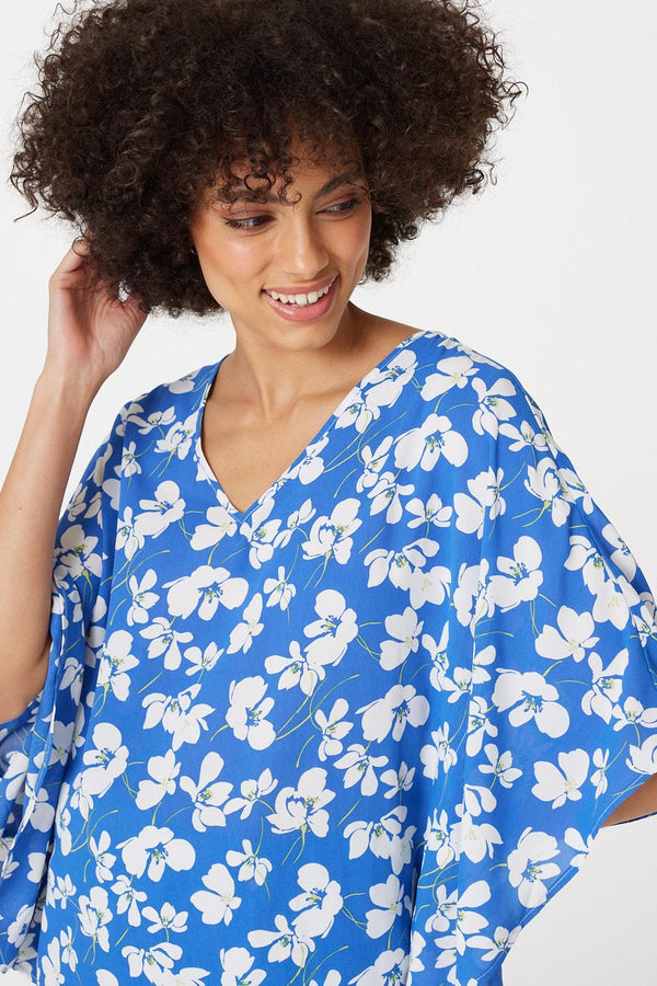 Blue | Floral Batwing Blouse Top