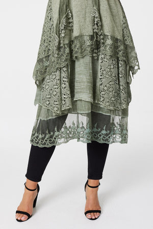 Sage | Lace Detail Oversized Tunic Top