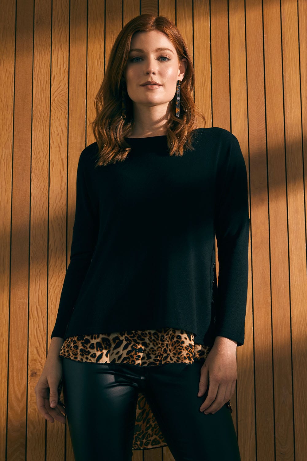 Black | Animal Print Long Sleeve T-Shirt