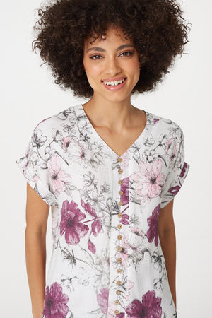 Pink | Floral Button Front Blouse 