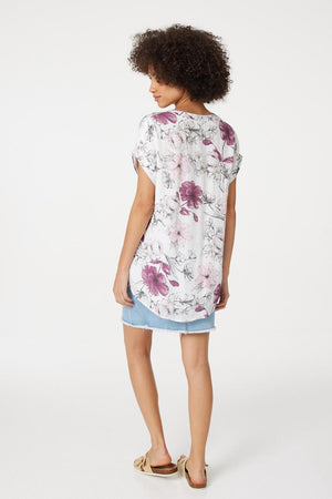 Pink | Floral Button Front Blouse 