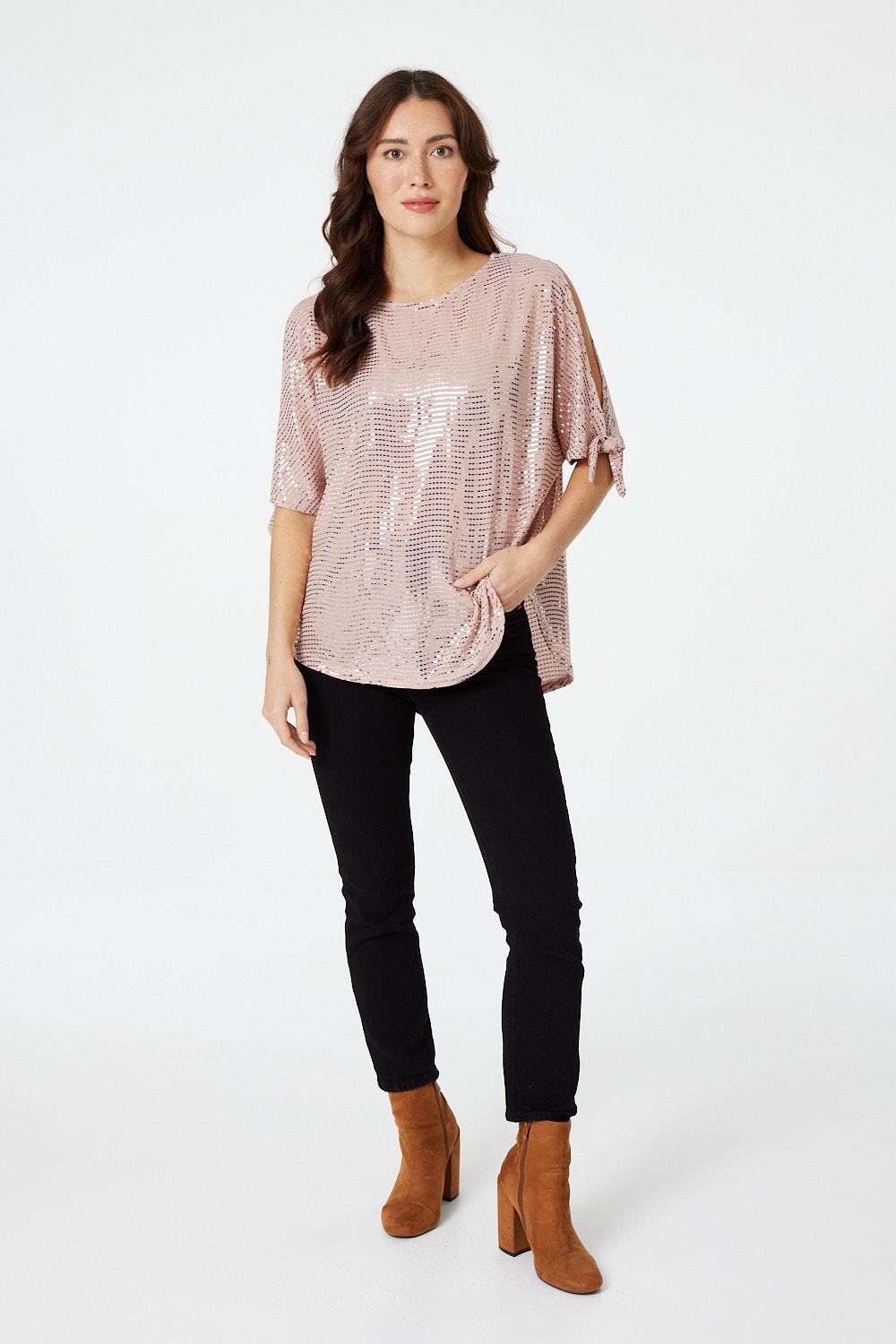 Peach | Embellished Cold Shoulder Blouse