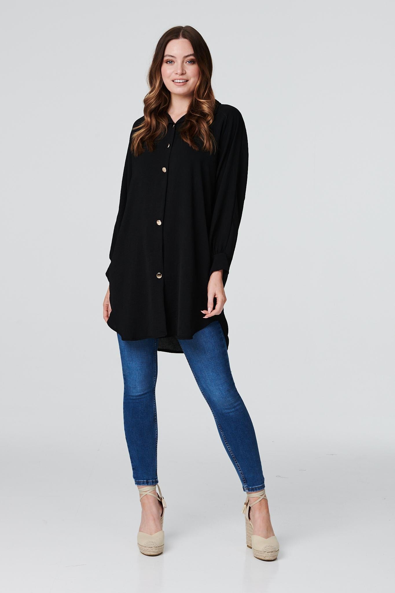 Black | Button Front Longline Shirt