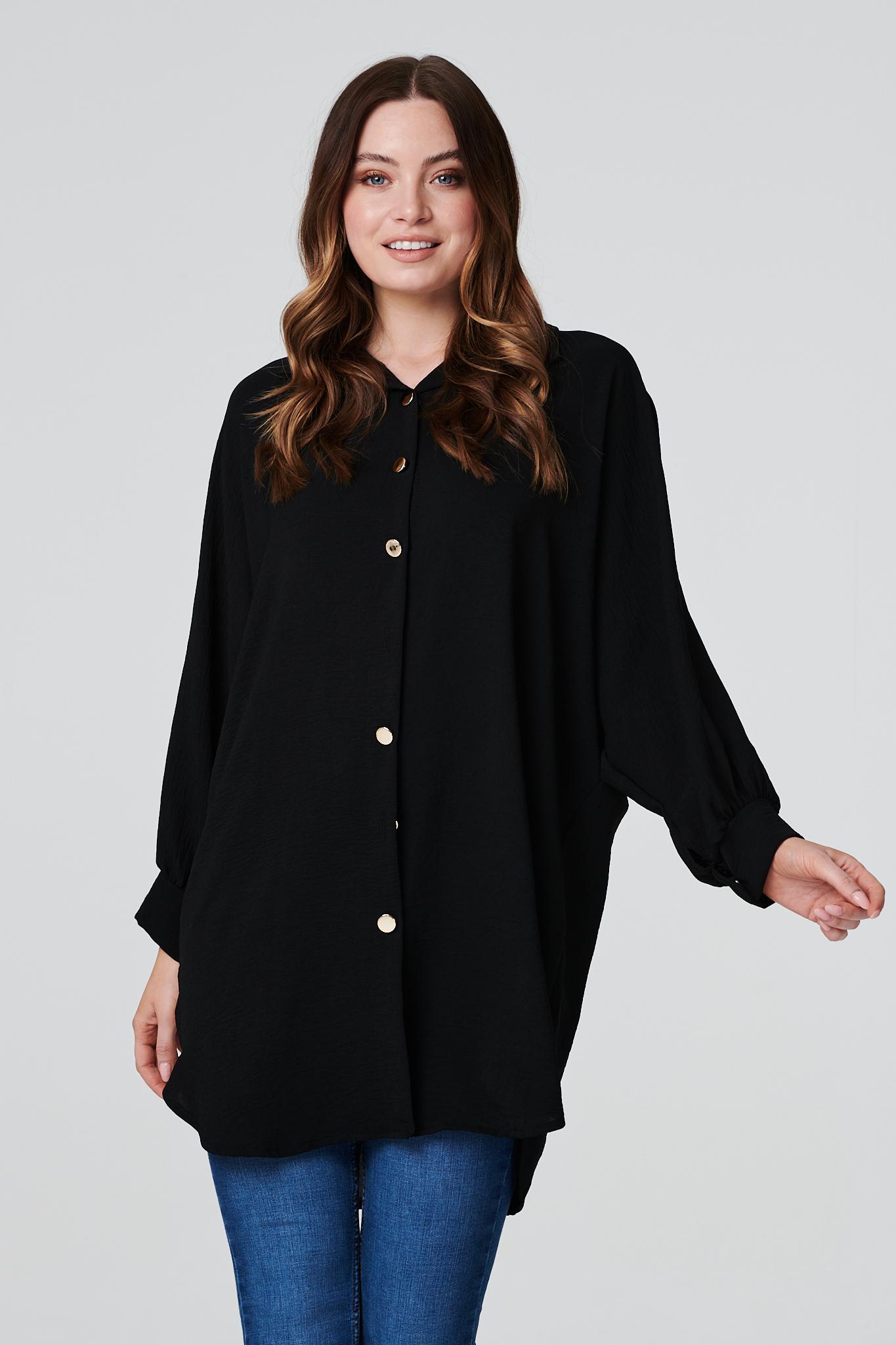 Black | Button Front Longline Shirt