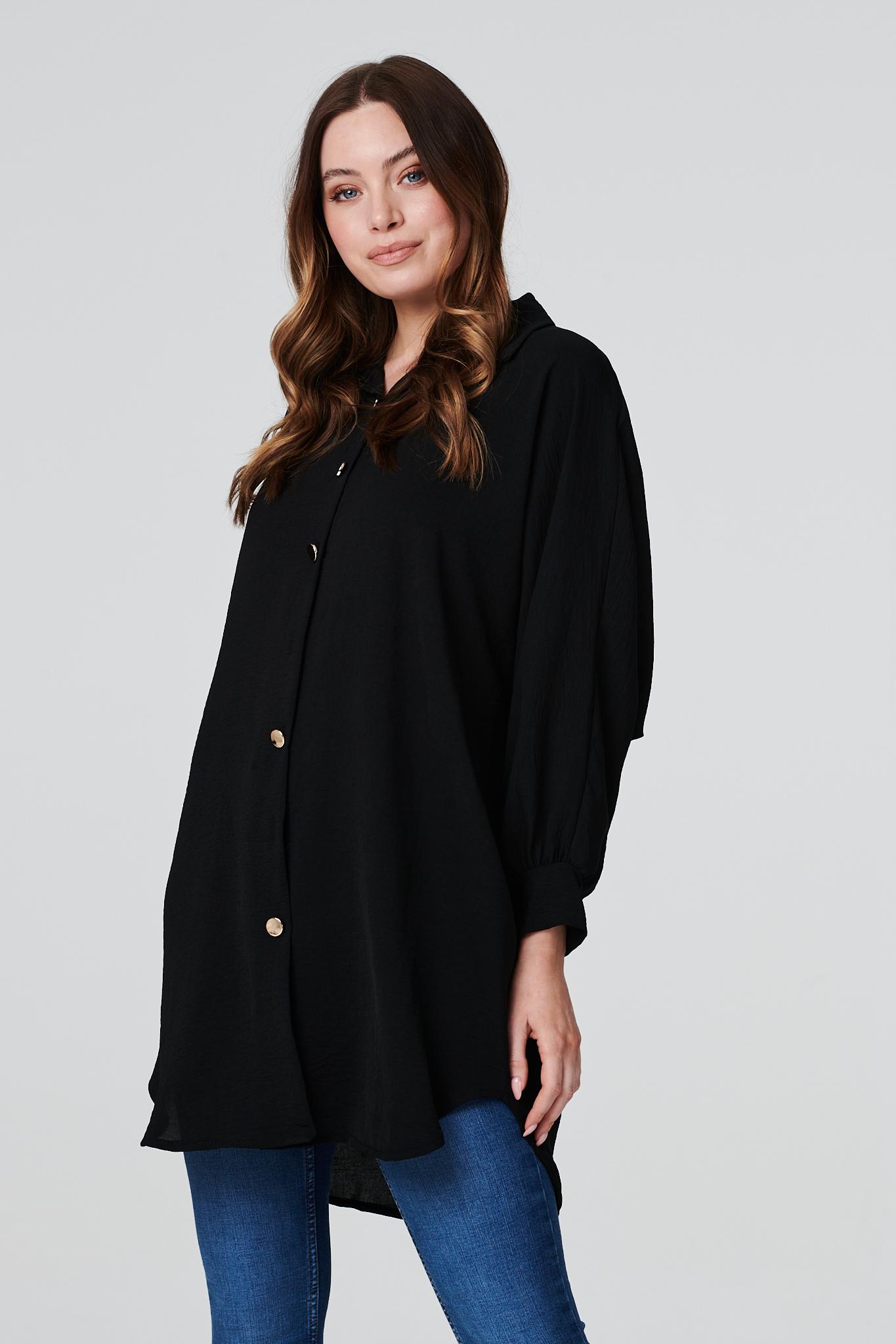 Black | Button Front Longline Shirt