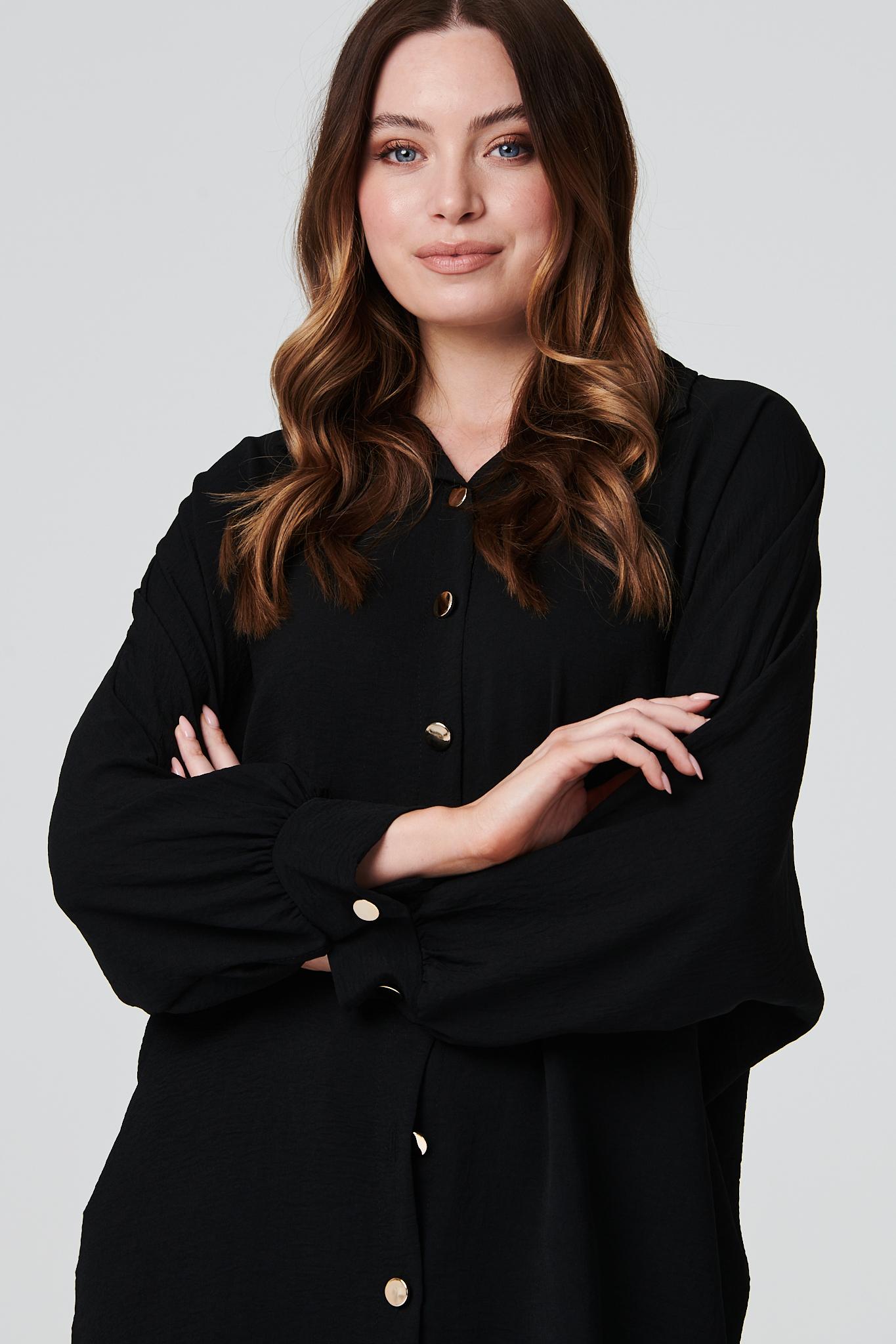 Black | Button Front Longline Shirt
