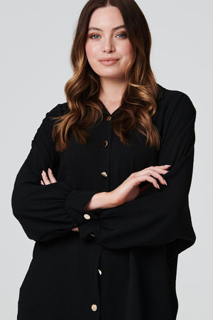 Black | Button Front Longline Shirt