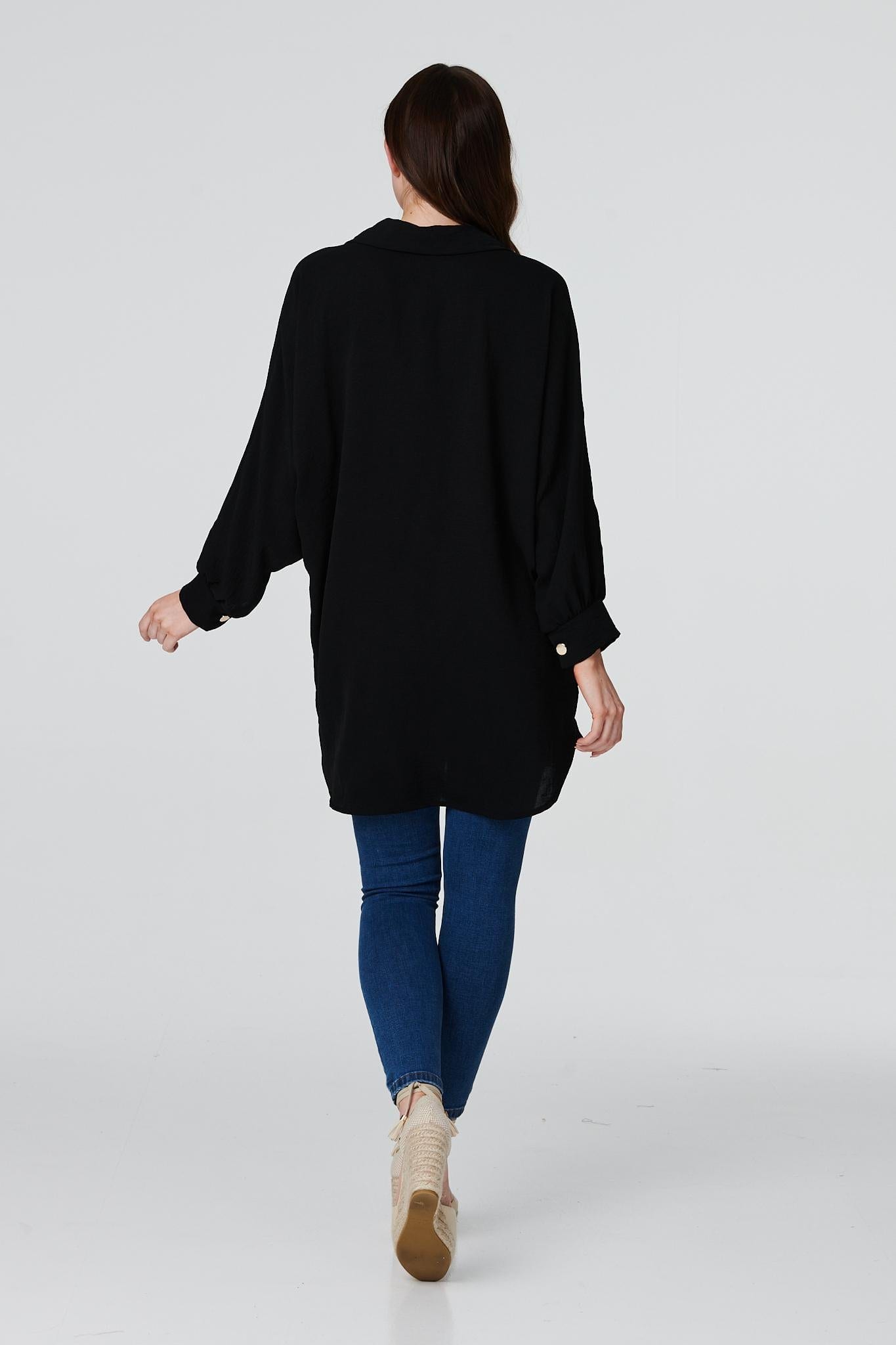 Black | Button Front Longline Shirt