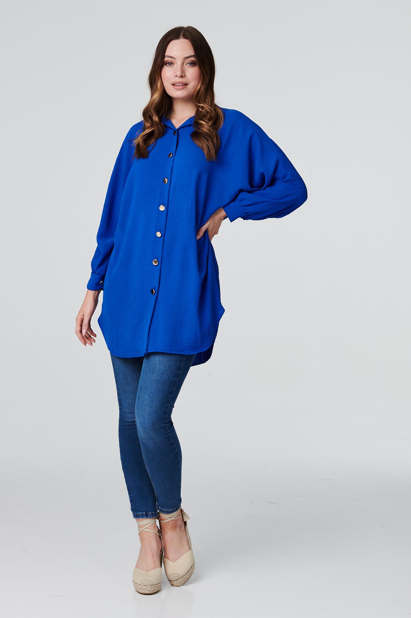 Blue | Button Front Longline Shirt