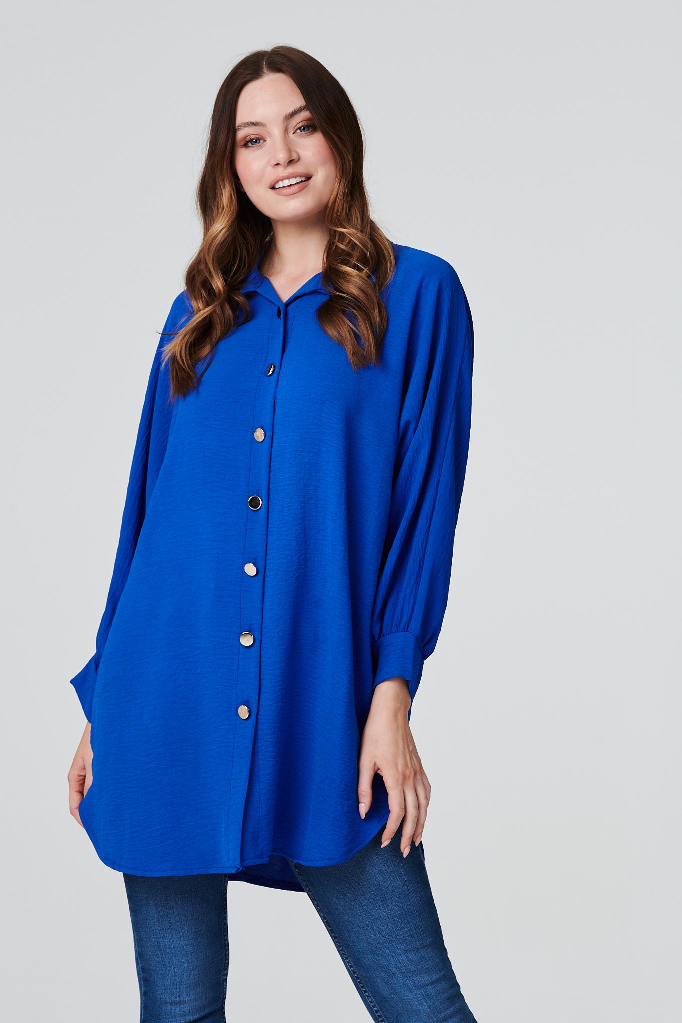Blue | Button Front Longline Shirt