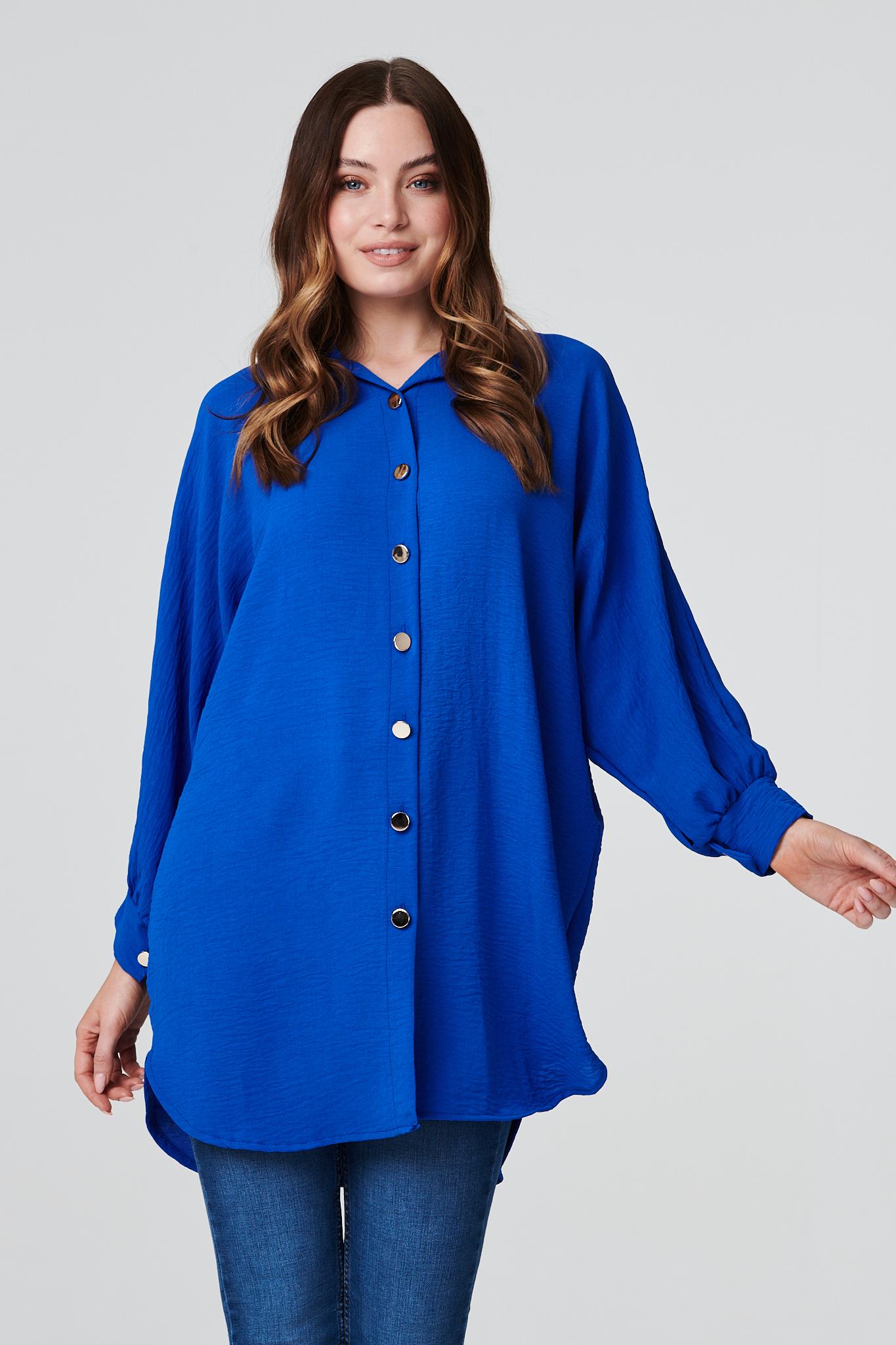 Blue | Button Front Longline Shirt