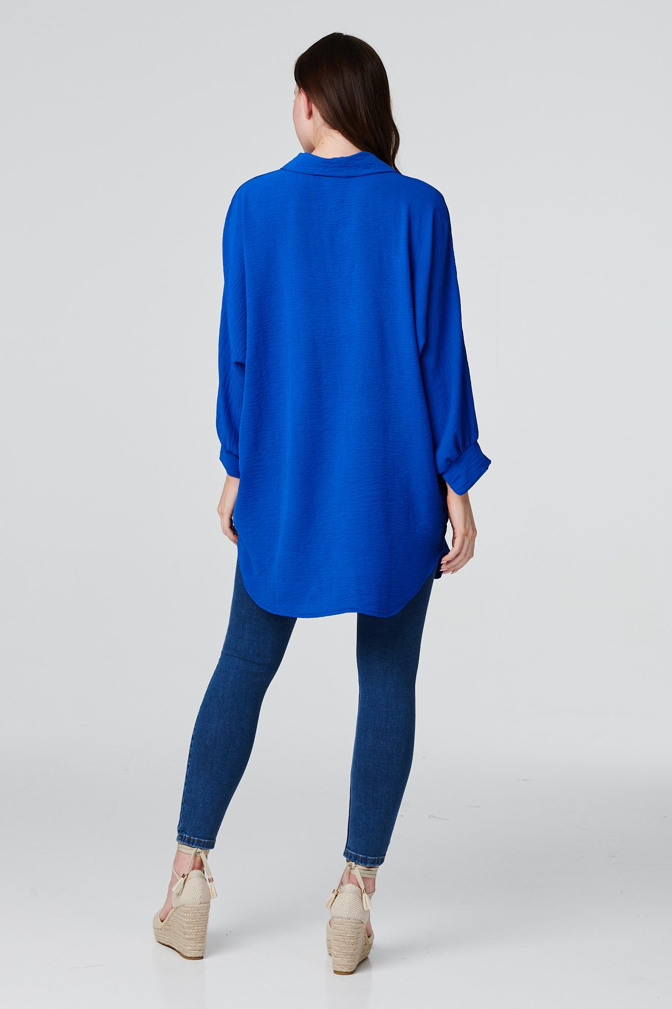 Blue | Button Front Longline Shirt