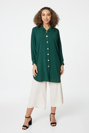 Green | Button Front Longline Shirt