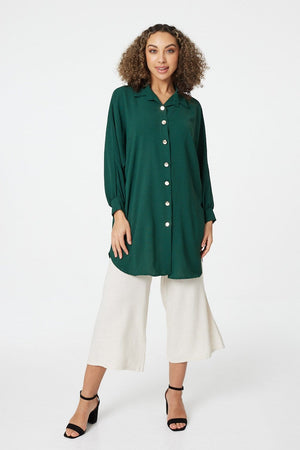 Green | Button Front Longline Shirt