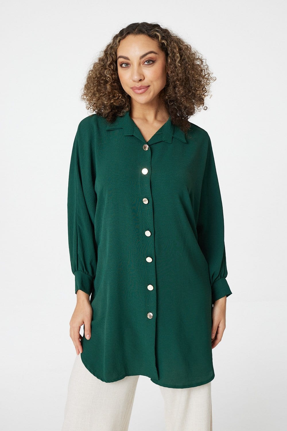 Green | Button Front Longline Shirt