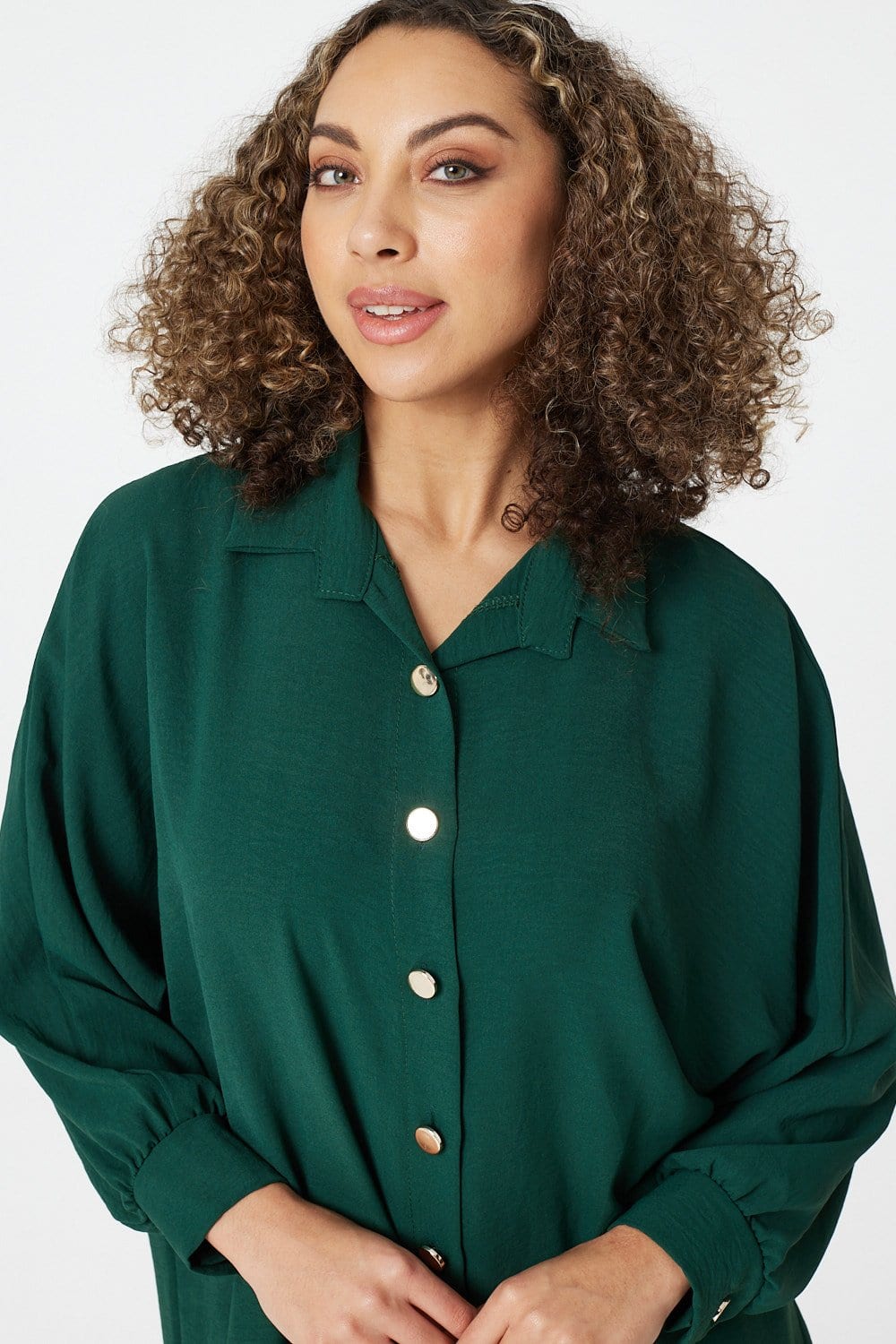 Green | Button Front Longline Shirt