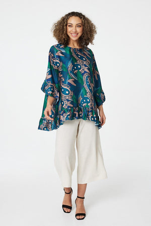 Green | Paisley Print Frilled Smock Blouse