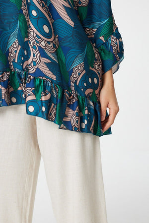 Green | Paisley Print Frilled Smock Blouse