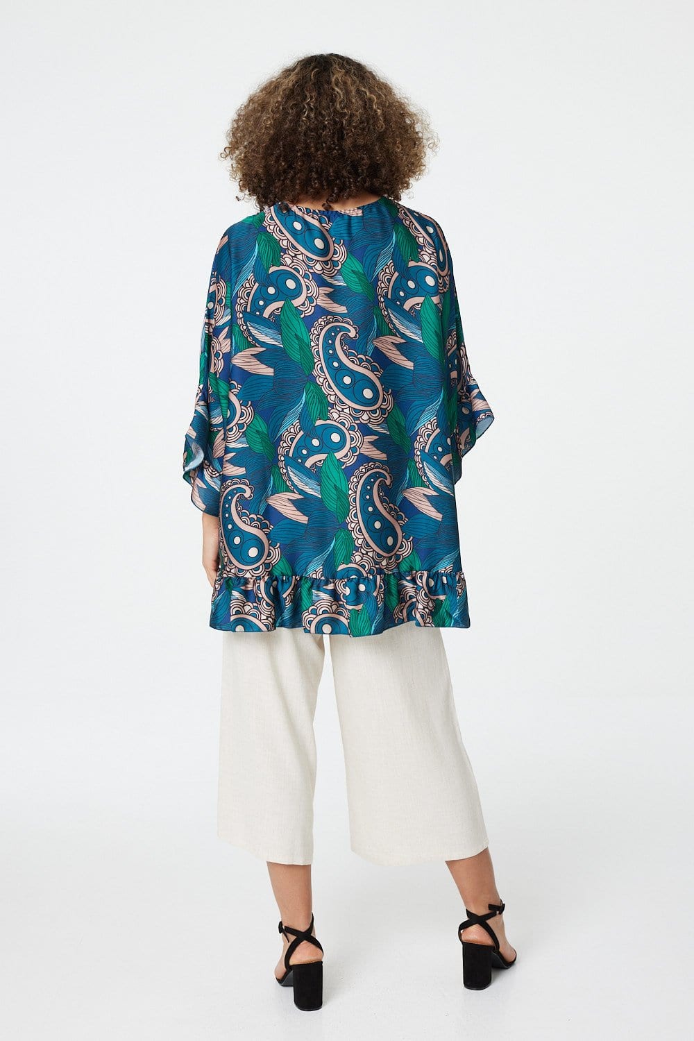 Green | Paisley Print Frilled Smock Blouse