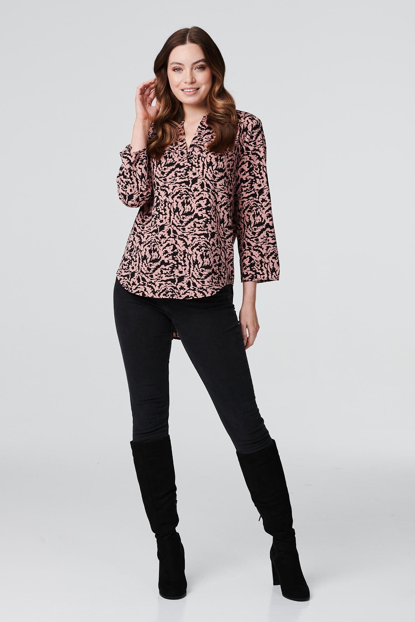 Pink | Animal Print 3/4 Sleeve Top