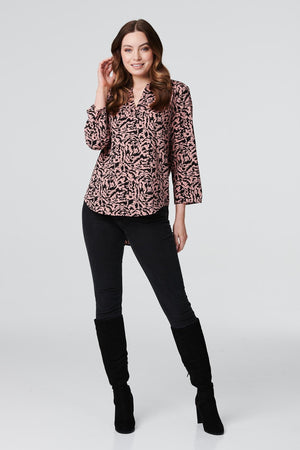 Pink | Animal Print 3/4 Sleeve Top
