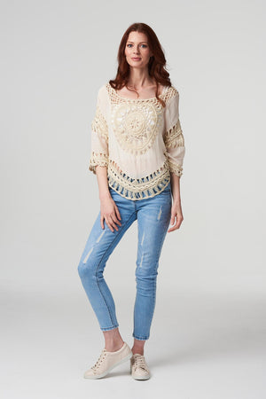 Cream | Crochet Oversized Blouse Top