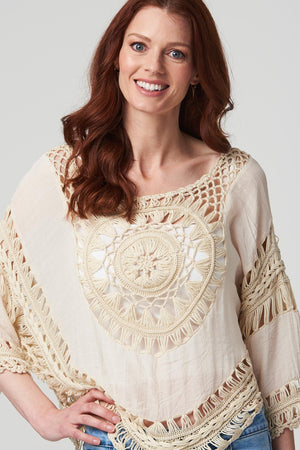 Cream | Crochet Oversized Blouse Top