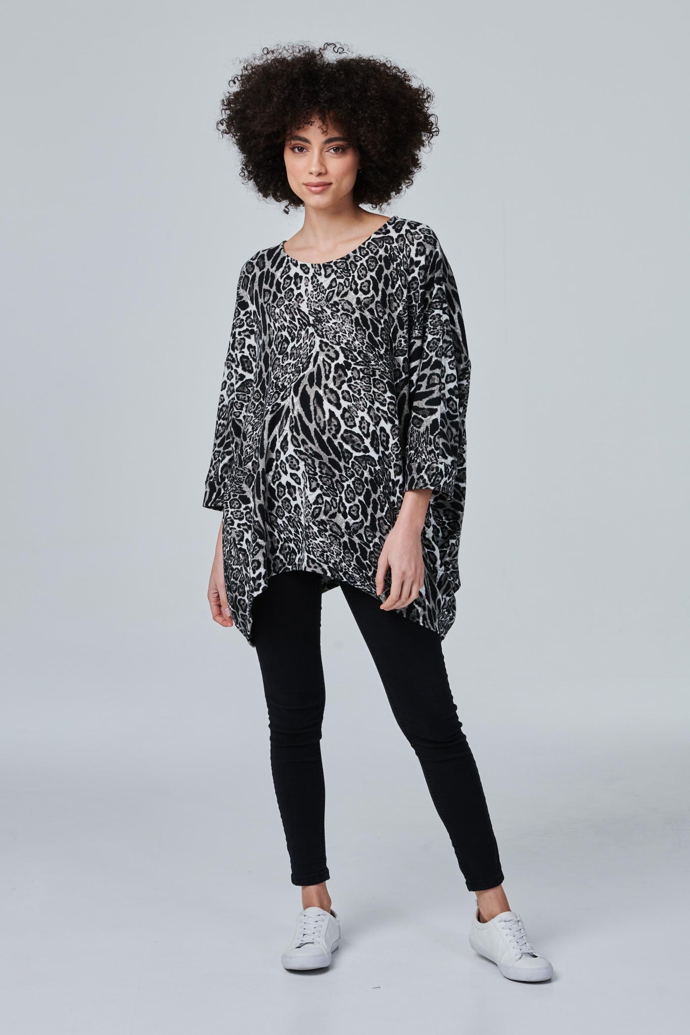 Grey | Leopard Print Oversized Blouse