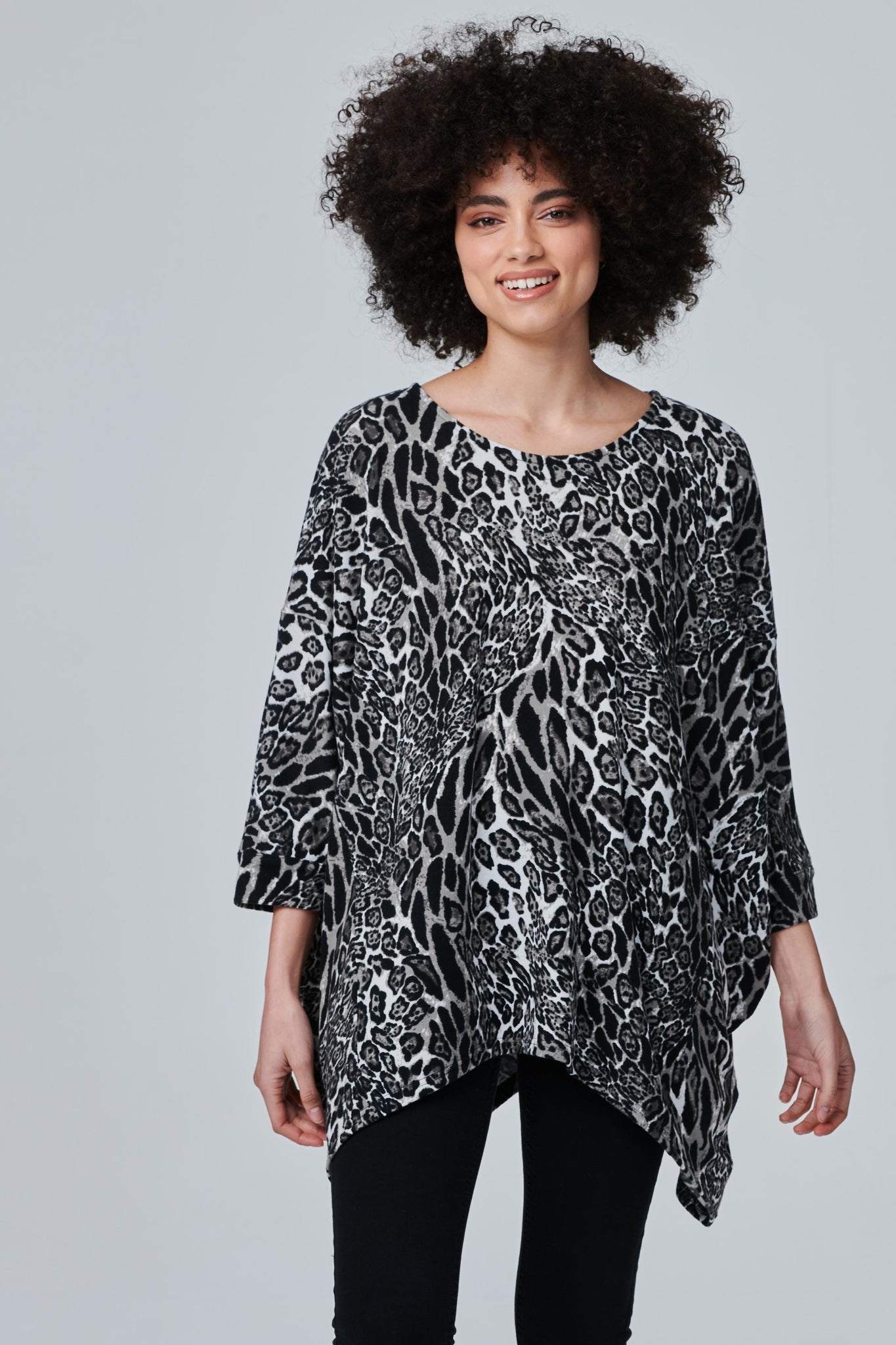 Grey | Leopard Print Oversized Blouse