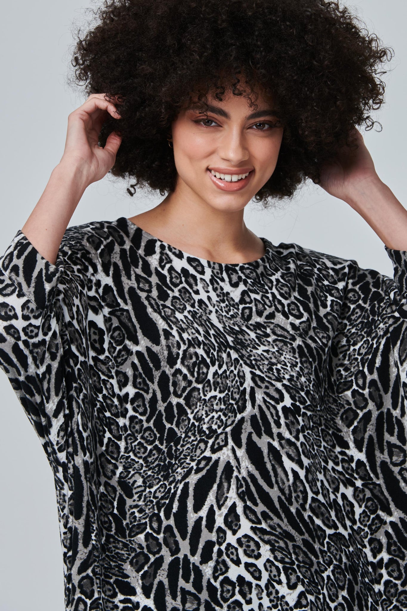Grey | Leopard Print Oversized Blouse
