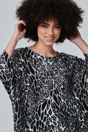 Grey | Leopard Print Oversized Blouse