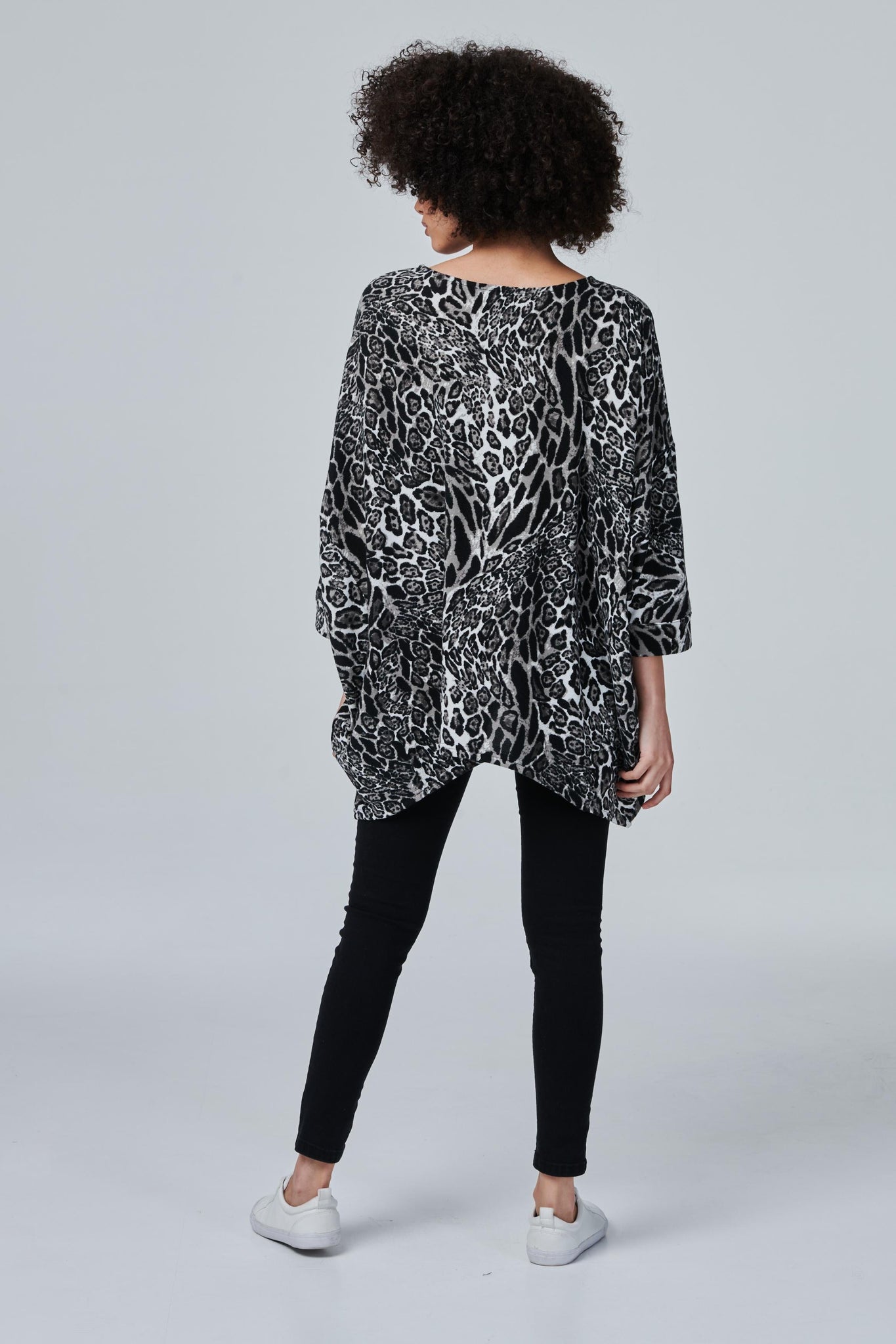 Grey | Leopard Print Oversized Blouse