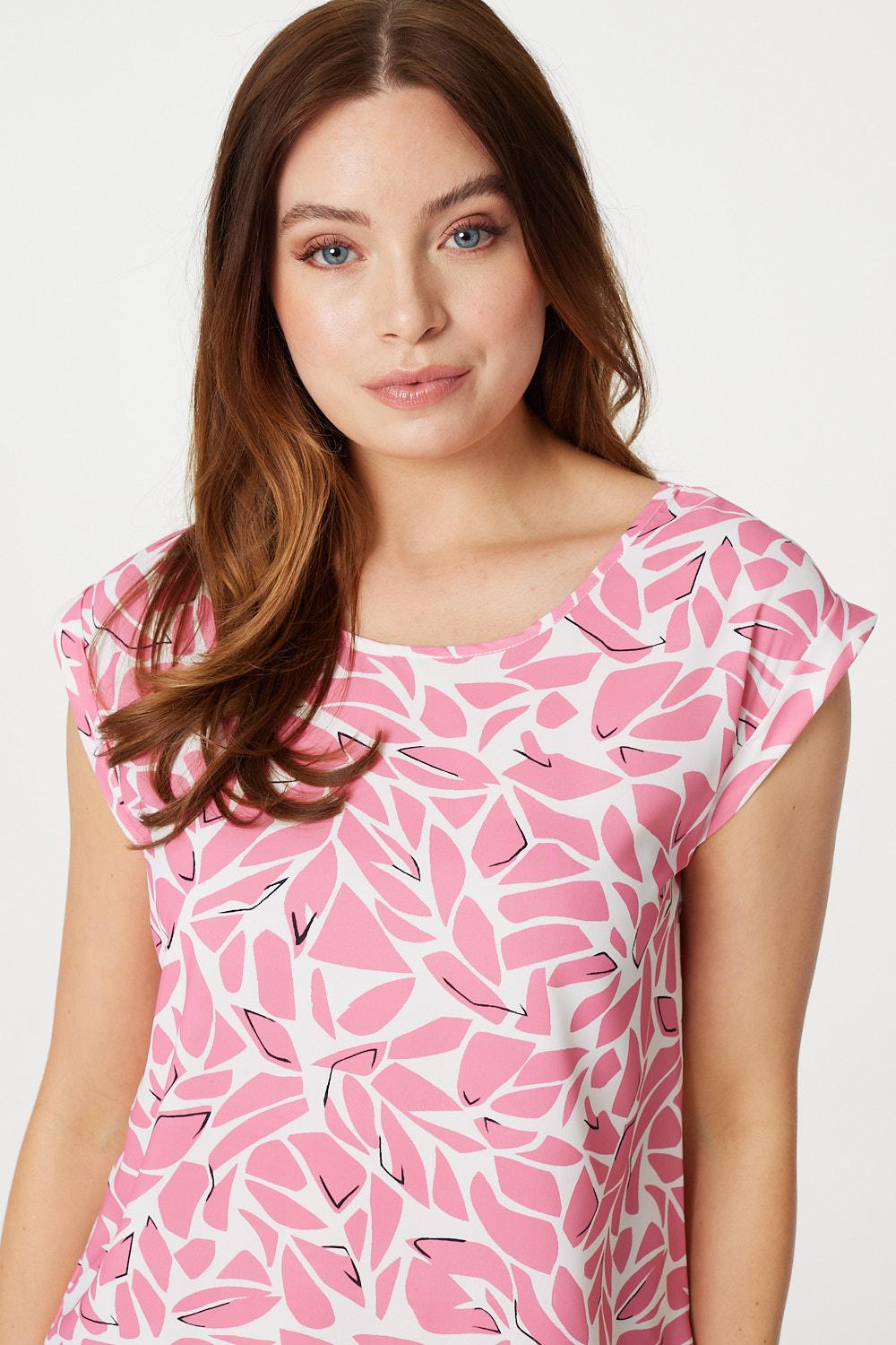 Pink | Printed Turn-Up Sleeve Top