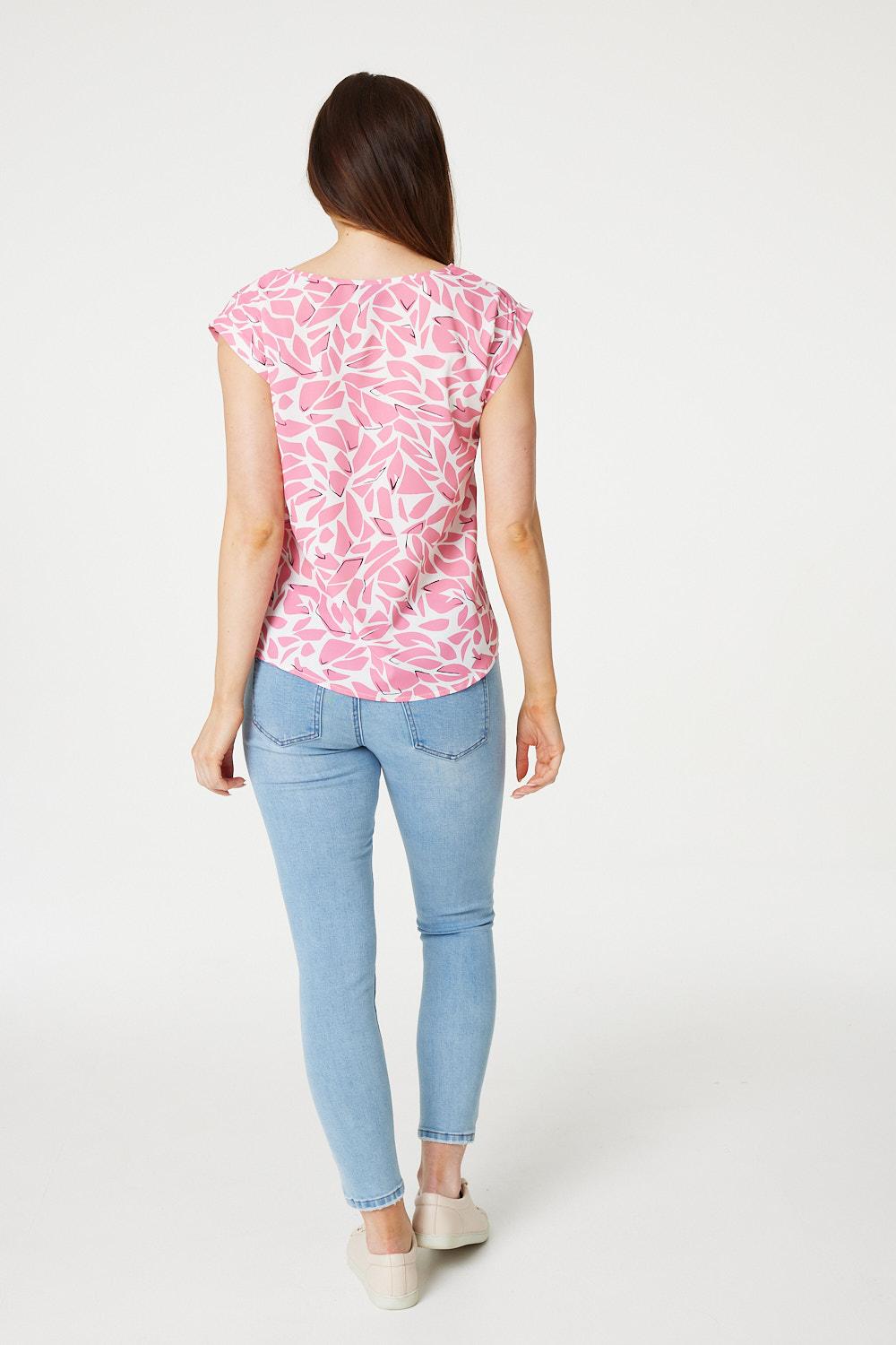 Pink | Printed Turn-Up Sleeve Top