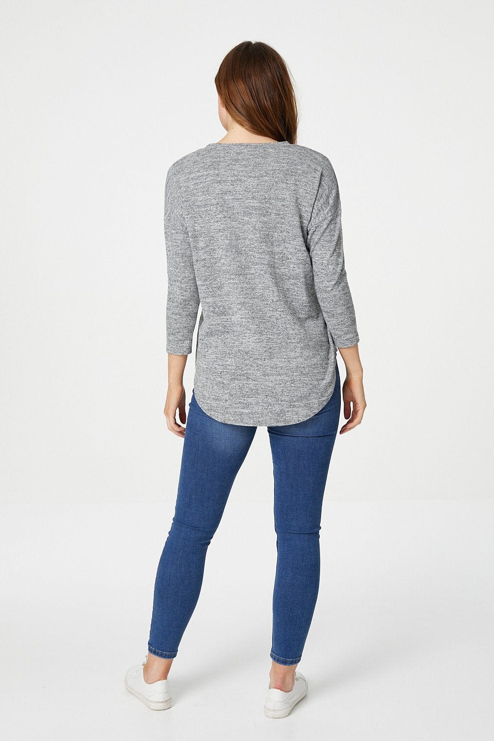 Grey | 3/4 Sleeve Slogan Print Jumper