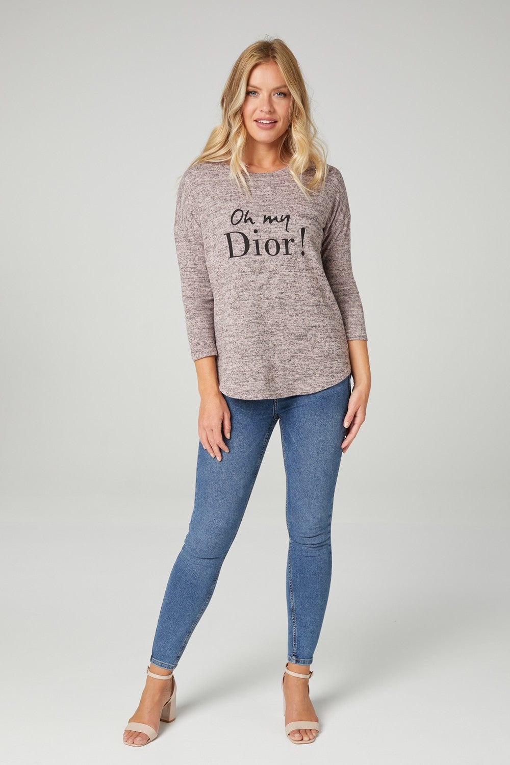 PINK | 3/4 Sleeve Slogan Print Jumper