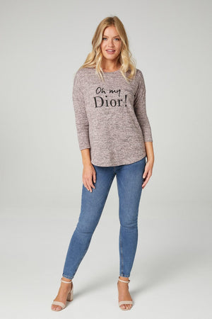 PINK | 3/4 Sleeve Slogan Print Jumper