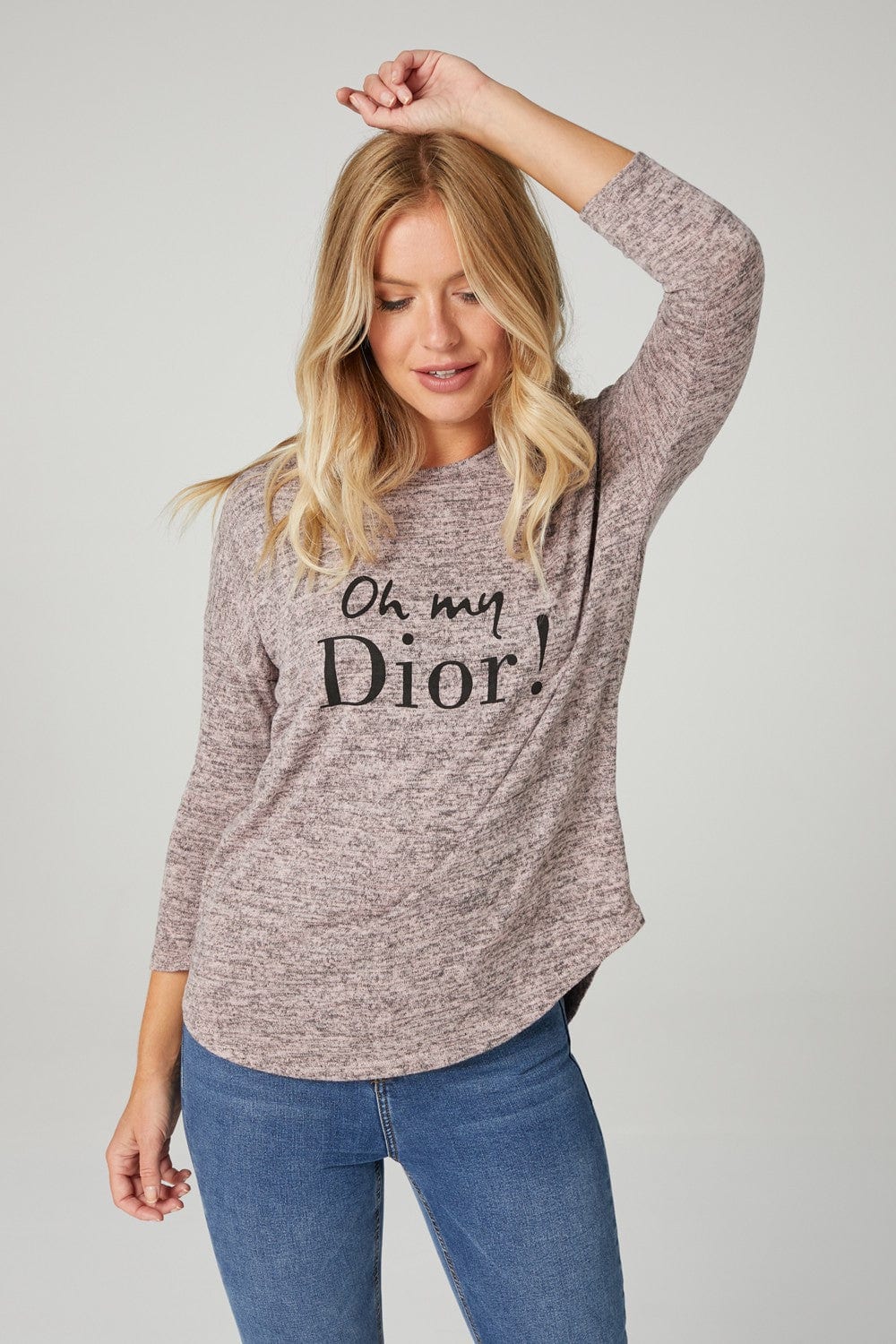 PINK | 3/4 Sleeve Slogan Print Jumper